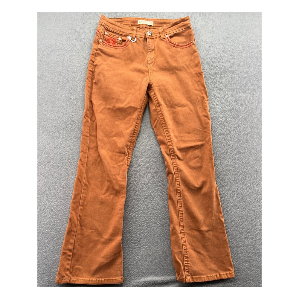 Western Blue Jeans Rust Orange Embroidered Bootcut Size 11 Cowgirl Boho Mid Rise